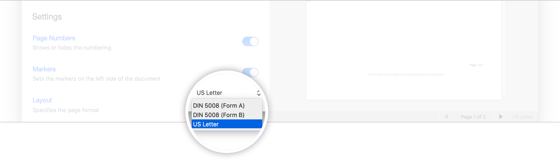 EasyLetter layout settings